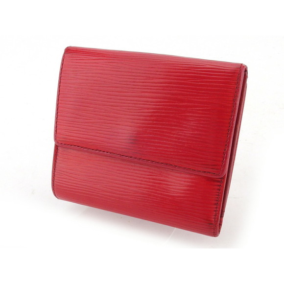 Louis Vuitton Porte Red Leather Monnaie Wallet Epi Trifold Billet - Picture 1 of 6